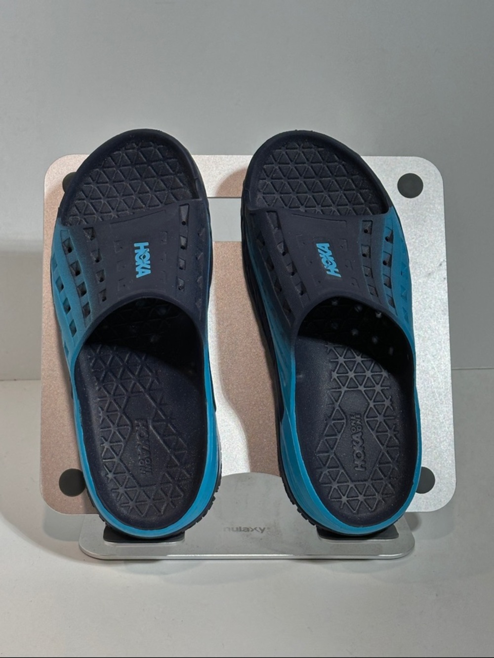 Hoka Navy and Teal Ora Recovery Slide 3 Slip-Ins